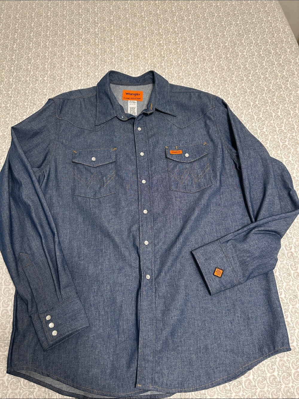Wrangler Flame Resistant Men’s Blue Denim Western Shirt